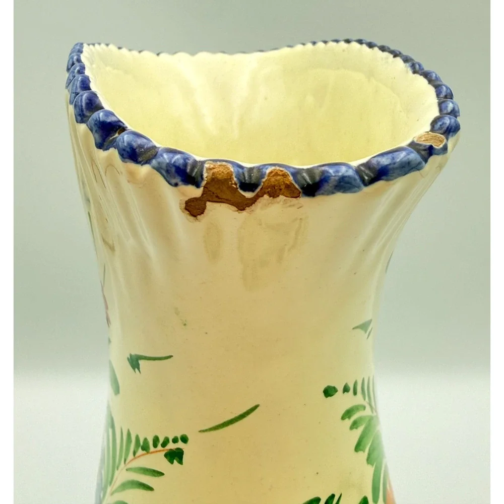Vintage Deruta Hand Painted Art Pottery Vase Italy Corset Trumpet Flared Florals